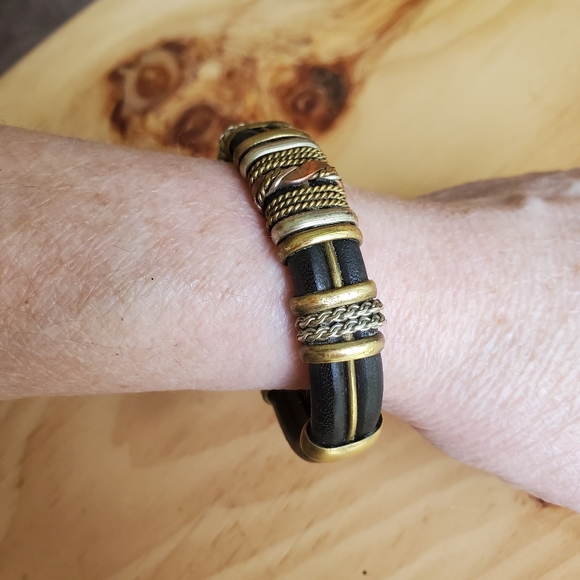 Leather Bracelet with Brass, Stainless & Copper Accents - Picture 4 of 10